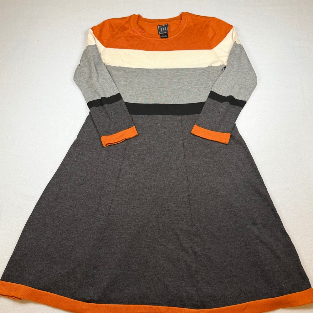 JH Collection Women Colorblock A-Line Sweater Dress Orange Grey JC7M6675 Size L